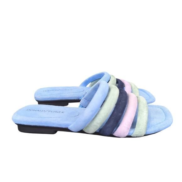 Donald Pliner Kip Slide Sandals Slip-on Suede Women's 5 Blue Green Square Toe - Picture 1 of 8